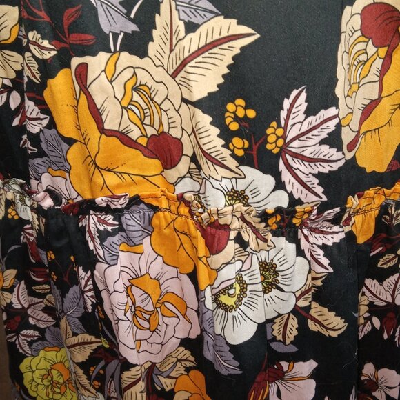 Who What Wear Black With Orange/Pink Floral Pattern Midi Dress NWT 2x! - Picture 4 of 5
